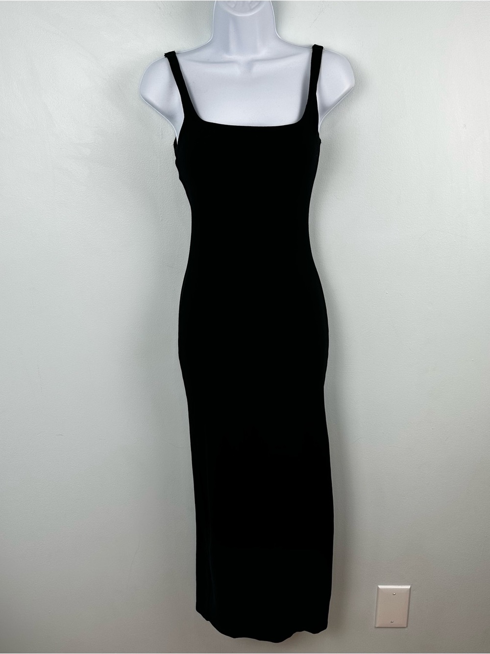 Bershka Black Sleeveless Maxi Bodycon Knit Dress with Square Neckline Size Small